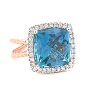 14K Rose Gold London Blue Topaz and Diamond Halo Ring